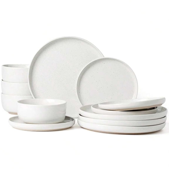 12 Pieces Dinnerware Sets, Dishes Set For 4, Plates And Bowls Set, Perfect For Your Friend For Housewarming, Thanksgiving, Christmas，White