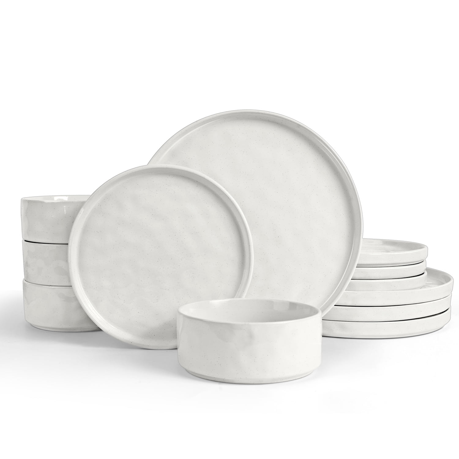 Vesteel Dinnerware Sets, 12-Piece Stoneware Plates and Bowls Set, Dishes Set for 4, Elegant Ceramic Dinnerware for Home Restaurant - Speckled White - Walmart.com