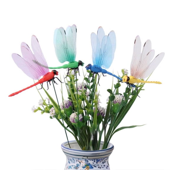 12 Pieces Dragonfly Garden Decor 3D Dragonfly Garden Stakes 4Colors Ideal for Garden Decorations and House Warmings