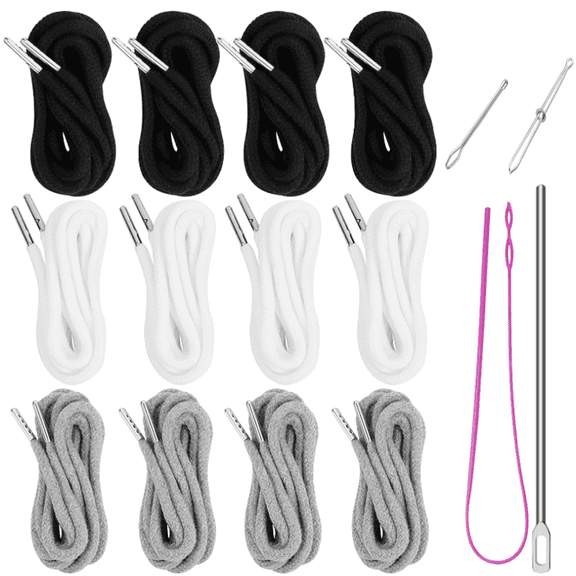 12 Pieces Drawstring Cords Replacement Drawstrings with 4 Easy Threaders for Sweatpants Shorts Pants Jackets Coats