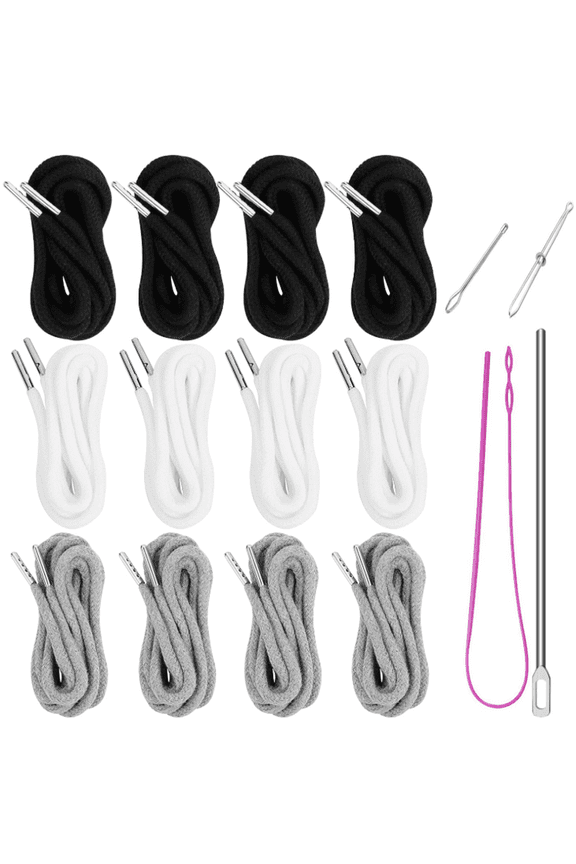 12 Pieces Drawstring Cords Replacement Drawstrings with 4 Easy Threaders for Sweatpants Shorts Pants Jackets Coats