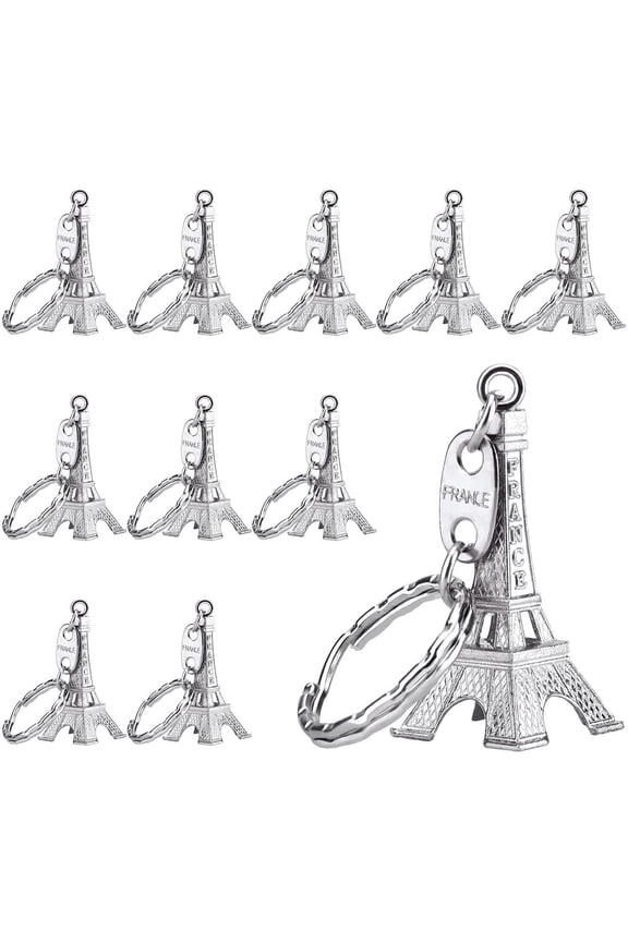 12 Pieces Eiffel Tower Keyring Retro Adornment French Souvenirs Keychains (Silver)