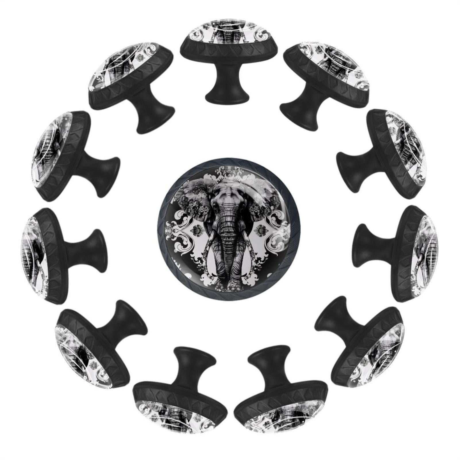 12 Pieces Elephant Aestheic Pattern Glass Knobs for Dresser Drawers, 1.