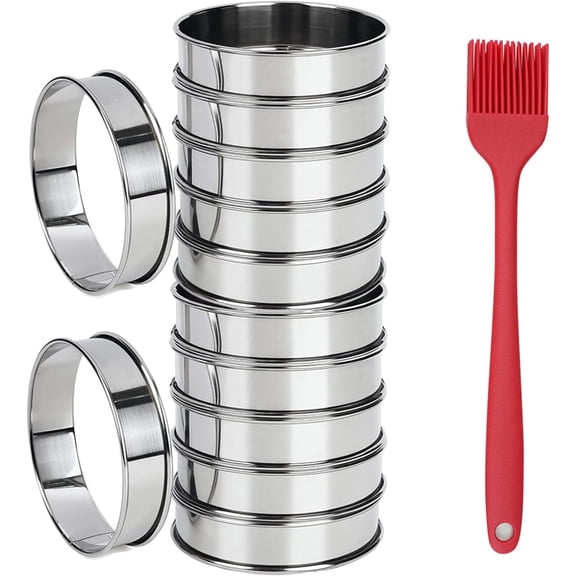 12 Pieces English Muffin Rings - 4+3 ½ Inch Tart Rings, Stainless Steel Rolled Edge Ring Molds Crumpet Rings Round Metal Cooking Pastry Ring Molds for Dessert Muffin Baking Molds