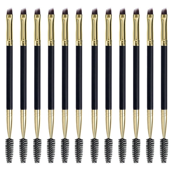 12 Pieces Eyebrow Brush Angled Brow Brush and Spoolie Brush Double Ended Eyebrow Brushes Multi-functional Brushes for Precision Application Blending Tinting Eyebrow,Gold & Black