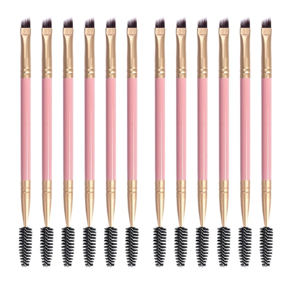 12 Pieces Eyebrow Brush Angled Brow Brush and Spoolie Brush Double Ended Eyebrow Brushes Multi-functional Brushes for Precision Application Blending Tinting Eyebrow,Gold & Pink
