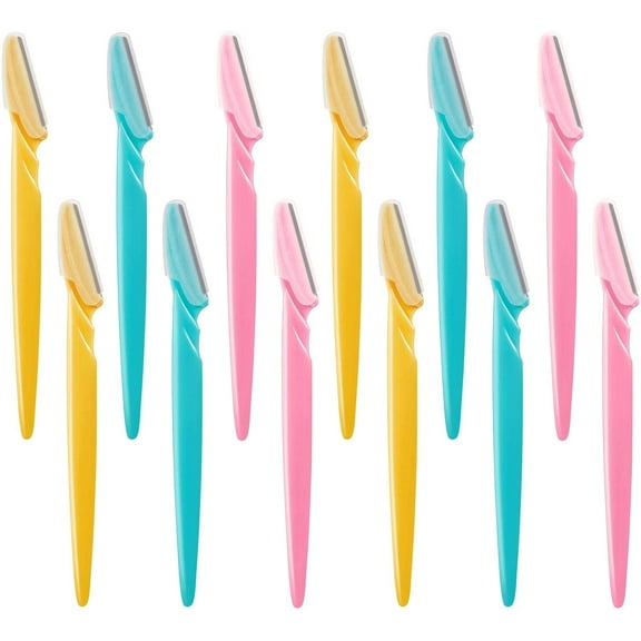 12 Pieces Eyebrow Razor Shaper Shavers Trimmers for Women and Men Face Hair Removers (Pink, Yellow, Blue)
