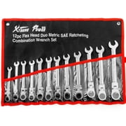 12-Pieces FLEX Head Ratchet Combination Wrench Tool Set SAE & Metric with Pouch