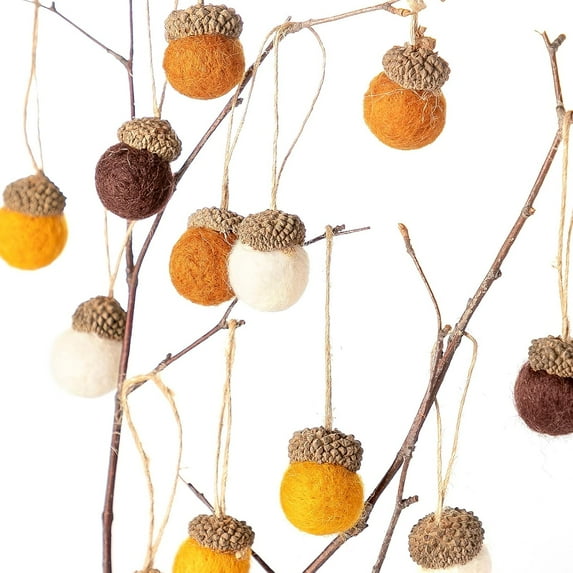 12 Pieces Felt Acorn Ornaments Fall Hanging Ornaments Felt Pinecone for Xmas Tree Decoration, with Rope, Farmhouse Artificial Acorn Room Woodland Party Decor for Fall Christmas