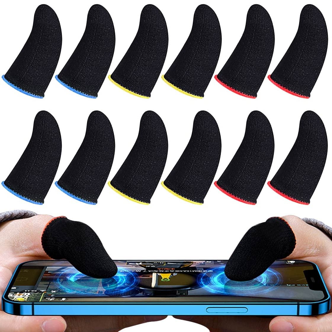12 Pieces Finger Sleeves for Gaming, Thumb Sleeves Mobile Gaming AntiSweat Breathable Seamless