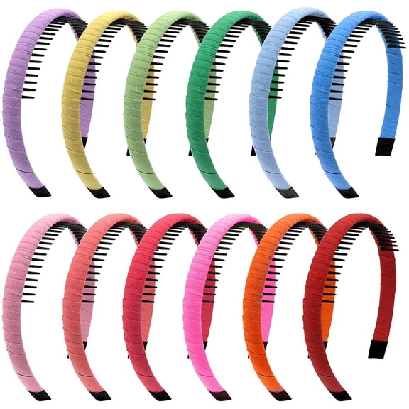12 Pieces Girls Headbands with Teeth Comb Headband Non-slip Colorful Hair Teeth Headbands for Girls, Candy Color