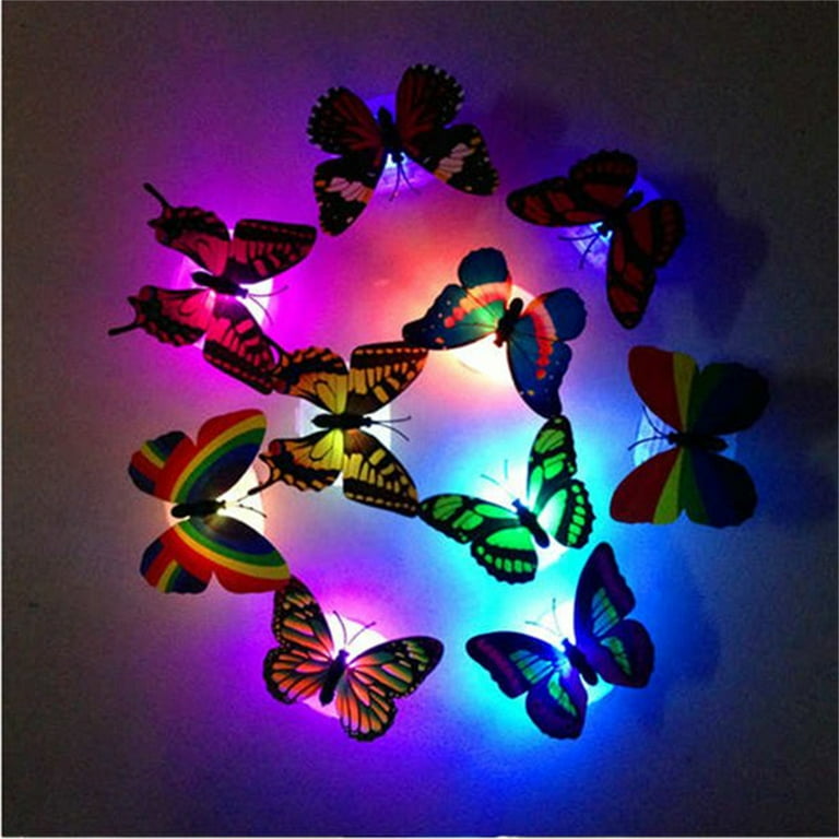 12 Pieces Glowing Butterfly Wall Decals, 3D Butterflies LED Night Light  Wall Stickers, Colorful Light Singles and Double Wing Butterfly Mural for  Baby