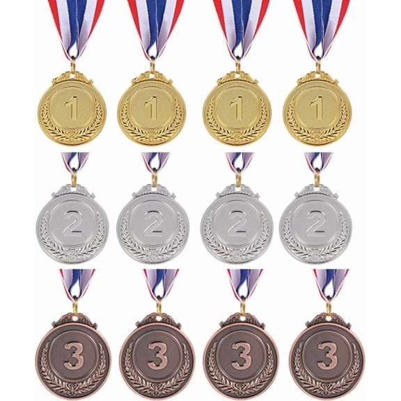 12 Pieces Gold Silver Bronze Metal Award Medals - 1st 2nd 3rd Place Winner Prizes for Sports, Competitions, Party Favors & Decorations, Olympic Style, 2 Inches