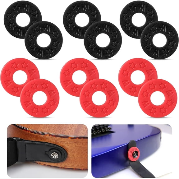 12 Pieces Guitar Strap Locks Guitar Locking Strap Locks Silicone Strap Locks Rubber Guitar Strap Blocks Guitar Protector Locks Guitar Locks for Locking Guitar Strap (Red and Black)