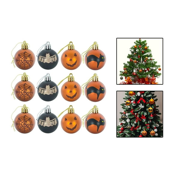 12 Pieces Halloween Ball Ornaments for Tree Hanging Balls, Lightweight Hanging Decorations for Themed Party Fall Thanksgiving Haunted House