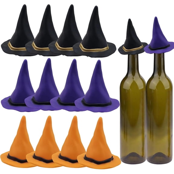 12 Pieces Halloween Mini Witch Hat Toppers Wine Bottle Cover for Party Table Decorations Wine Bottle Decor