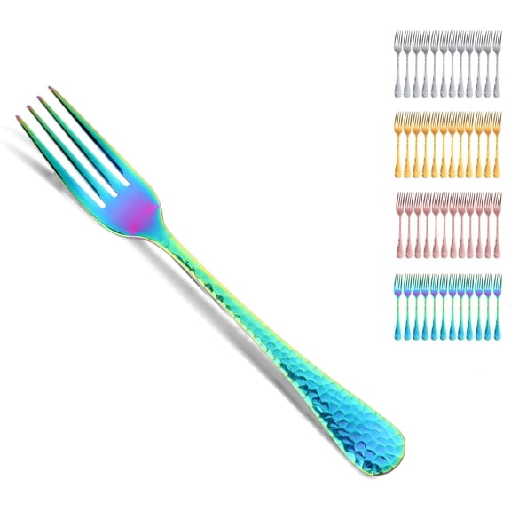 12 Pieces Hammered Dinner Forks Set, 7.9 Inch Stainless Steel Forks,Table Forks,Flatware Forks, Mirror Finish & Dishwasher Safe,Use for Home,Kitchen or Restaurant (Rainbow)