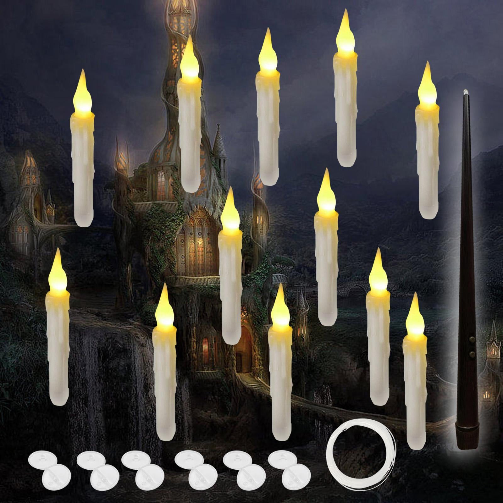 12 Pieces Hanging Floating Candles Flameless Taper Candles LED Dripless