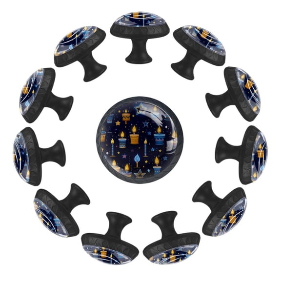 12 Pieces Hanukkah Candle Pattern Glass Knobs for Dresser Drawers, 1.37 x 1.10 IN Round Kitchen Cabinet Pulls For Home Office Nursery Kids Room