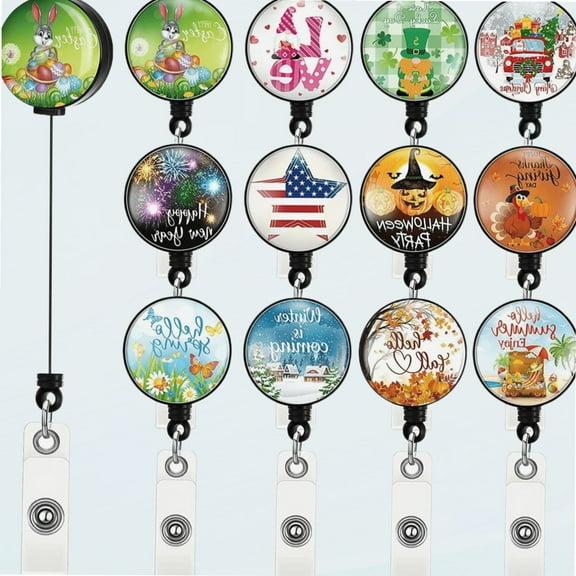 12 Pieces Holiday Nurses Badge Reel Pumpkin Valentine's Day Seasonal Holiday Nurses Retractable Badge Holder for Pumpkin Turkey Halloween Easter St Patrick's Party Valentine's Day Heart Decoration