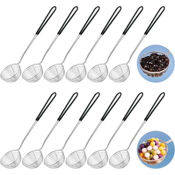 12 Pieces Hot Pot Strainer Scoops, 2.5 Inch Stainless Steel Spider Strainer Skimmer, Hot Pot Ladle with Insulated Handle for Kitchen Cooking Frying Food