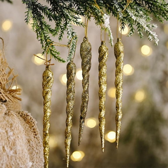 12 Pieces Icicle Drop Ornaments for Christmas Holiday Tree or Wedding Decoration,5.1 inch, Gold