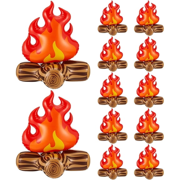 12 Pieces Inflatable Fake Campfire Camping Props Bonfire Party Decor Campfire Party Decorations Artificial Flame for Indoor Camping Overnight and Scene Setting