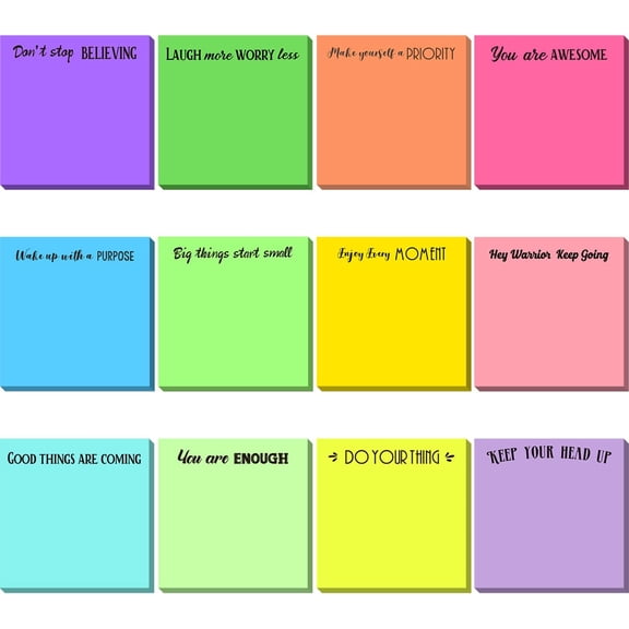 12 Pieces Inspirational Sticky Notes 3 x 3 Inch Thank You Gifts Motivational Notepads Fun Positive Pads for Employee Appreciation Teacher Nurse Coworkers Work Studying Supplies(Bright Style)