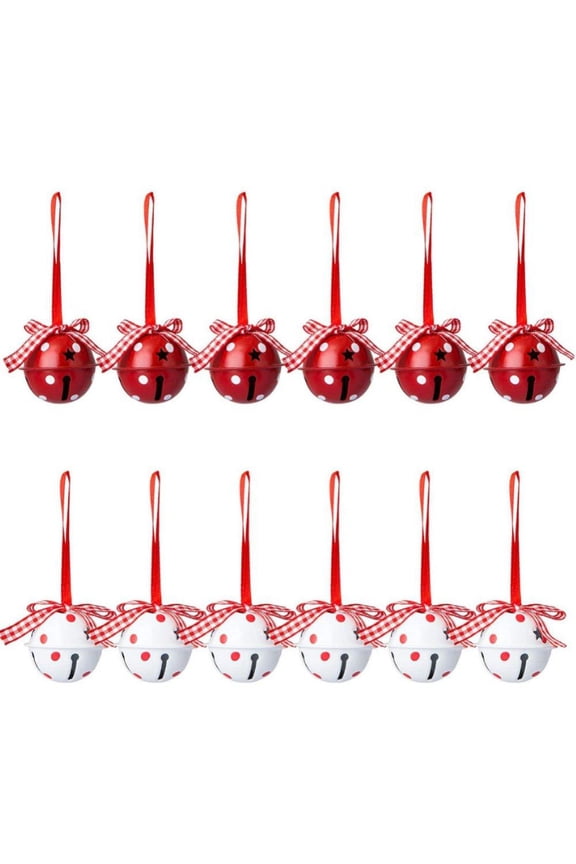 12 Pieces Jingle Bells with Bowtie Cutout Christmas Tree Hanging Craft Bells for Festival Decorations,2"