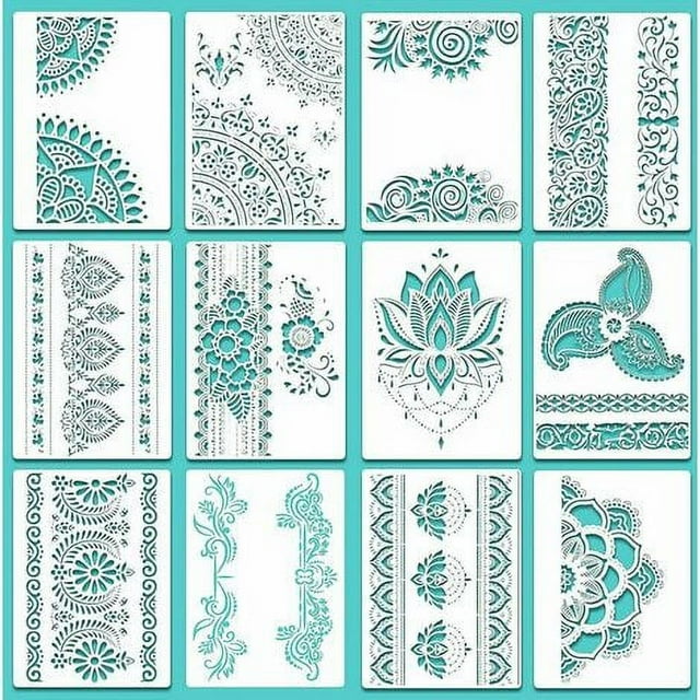 12 Pieces Large Mandala Stencil Reusable Mandala Painting Templates 8.3
