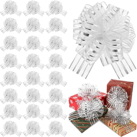 12 Pieces Large Pull Bow for Gift Wrapping Ribbon Bows Presents Wedding Baskets Boxes Flower Decorations(8 Inch,White)
