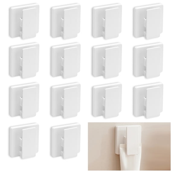 12 Pieces Large Self Adhesive Clips for Hanging Hooks No Drilling, Sticky Clips Anti Slip Towel Holder, Removable ABS Adjustable Spring Quilt Wall Hangers for Bathroom Home (White)