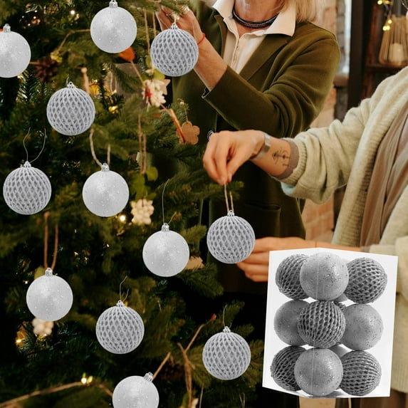 12 Pieces Lightweight Shatterproof Christmas Ball Hanging Ornaments for Christmas Tree Party Home Decorations 3.15Inch Silver