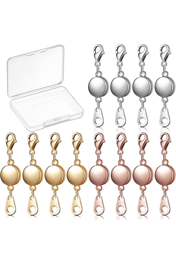 12 Pieces Locking Magnetic Jewelry Clasp Round Necklace Clasp Closures Bracelet Extender for Jewelry Making (Gold, Silver, Rose Gold)