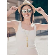 JOSLIKI 12 Pieces Long Pendant Necklace Set Y Tassel Leaf Circle Bar Necklace for Women