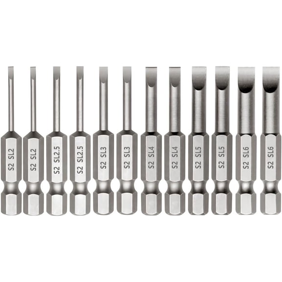 12 Pieces Magnetic Slotted Screwdriver Bit Set, 1/4 Inch Hex Shank Flat Head Drill Bits Insert Bits 2 Inch Length, SL2/2.5/3/4/5/6 Impact Driver Bit for Power Drilling, Set of 2