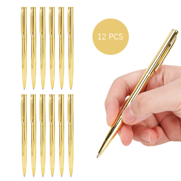 12 Pieces Metal Body Ballpoint Pens, Smooth Writing Black Ink Retractable Ball Point Pens for Office Wedding Guest Daily Use