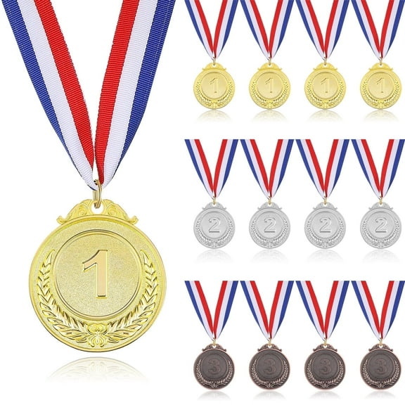 12 Pieces Metal Medals,Winner Medals for Competitions, Olympic Style, Competitions, Party Favors, Gold Silver Bronze Award  Metals,Soccer Award Metals, 2 In.