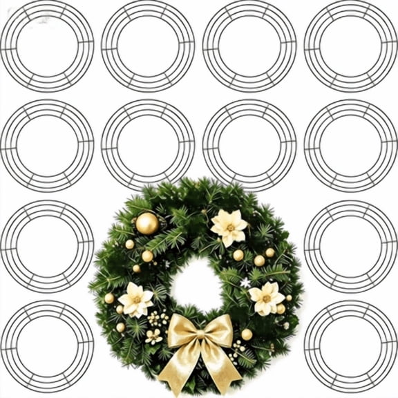 12 Pieces Dark Green Metal Wire Wreath Frames with Base, 8 Inch Round Wreath Rings, Metal Wreath Forms for Floral Arrangements, DIY Crafts, Wedding & Christmas Home Decor Supplies