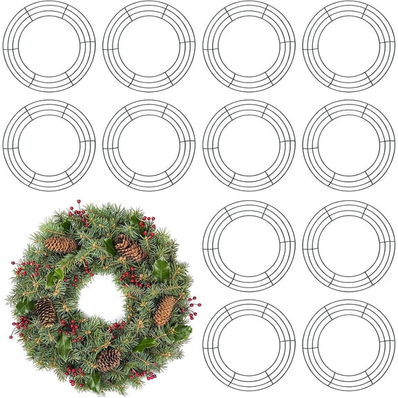 12 Pieces Dark Green Metal Wire Wreath Frames with Base, 8 Inch Round Wreath Rings, Metal Wreath Forms for Floral Arrangements, DIY Crafts, Wedding & Christmas Home Decor Supplies
