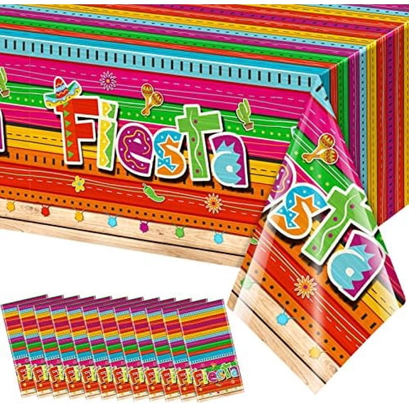 12 Pieces Mexican Fiesta Party Tablecloth Decorations,Plastic Cinco De Mayo Printed Table Cloth Table Cover for Fiesta Taco Night Birthday and Mexican Themed Party Supplies, 54 x 108 Inch