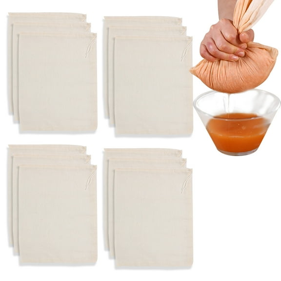 12 Pieces Milk Nut Bag Strainer 7" x 11", Reusable Cheese Cloth Bag for Straining Fruit Juice, Fine Mesh Food Cloth Strainer Filter for Cream Cold Brew Coffee Butter Yogurt Tea Tofu