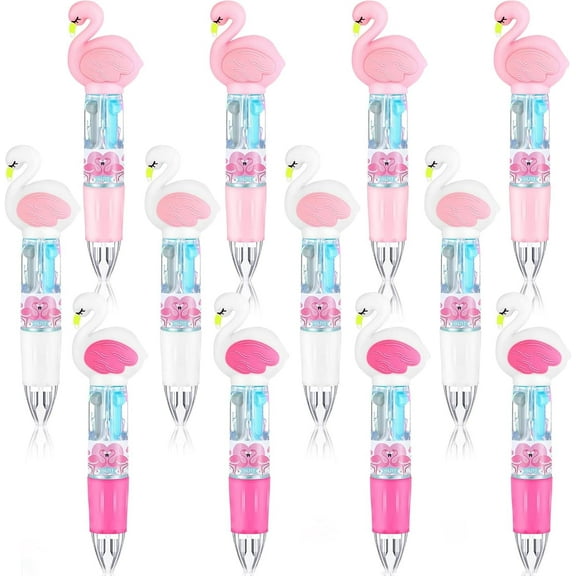 12 Pieces Mini Flamingos Multicolor Ballpoint Pen Retractable Gel Ink Shuttle Pen for Office Party Favor (Flamingos)
