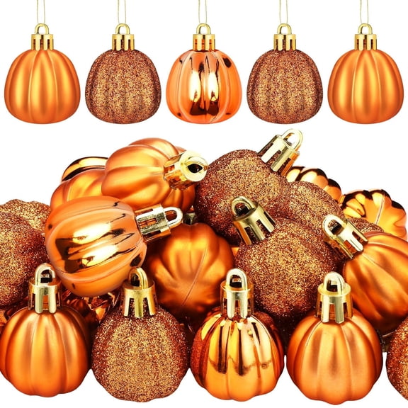 12 Pieces Mini Hanging Pumpkin Ornaments, Fall Thanksgiving Tree Decorations, Orange Autumn Ball Ornaments for Small Tree, Indoor Outdoor Holiday Décor