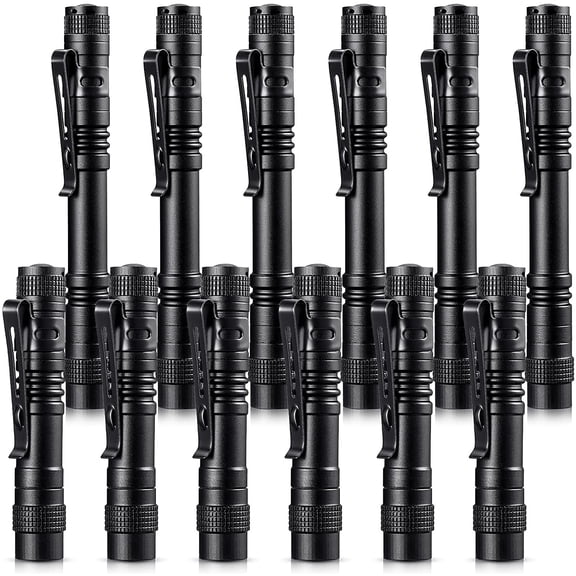 12 Pieces Mini LED Pen Flashlight Bulk Small Pocket Flashlight 3.5 Inch, 5.24 Inch Aluminum Handheld Penlight with Clip for Inspection Camping Emergency Diary Lighting