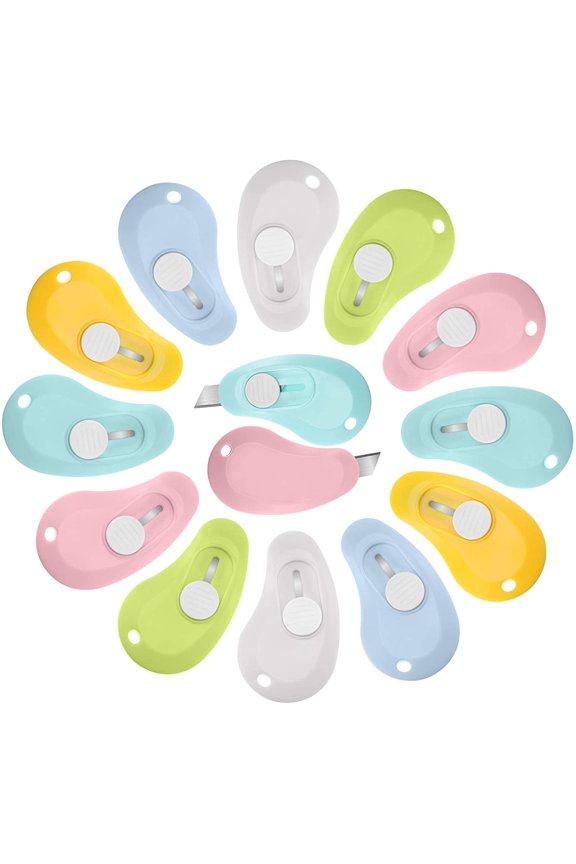 12 Pieces Mini Retractable Utility Knife Box Cutter Letter Opener Pocket Knives Colorful Mini Slides Open for Letter Small Box Opening Paper Cutting DIY Crafts