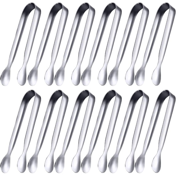 12 Pieces Mini Tongs Stainless Steel Small Sugar Serving Tongs for Charcuterie Board Appetizers Dessert Serving Food Tiny Party Danish Candy(6 Inch,Silver)