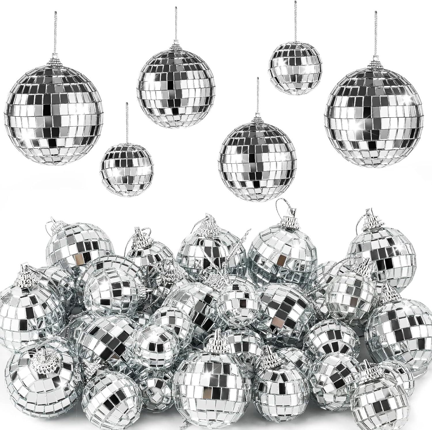 12 Pieces Mirror Disco Ball, Silver Hanging Disco Ball Small Party