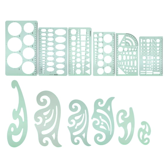 12 Pieces Multifunctional Drawing Template Set Plastic Draft Ruler ...