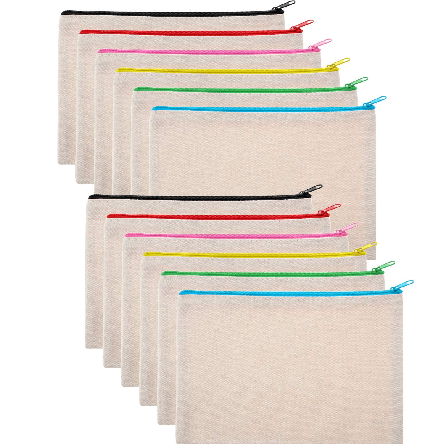 12 Pieces Multipurpose Canvas Cosmetic Bag Makeup Pouches with Zipper